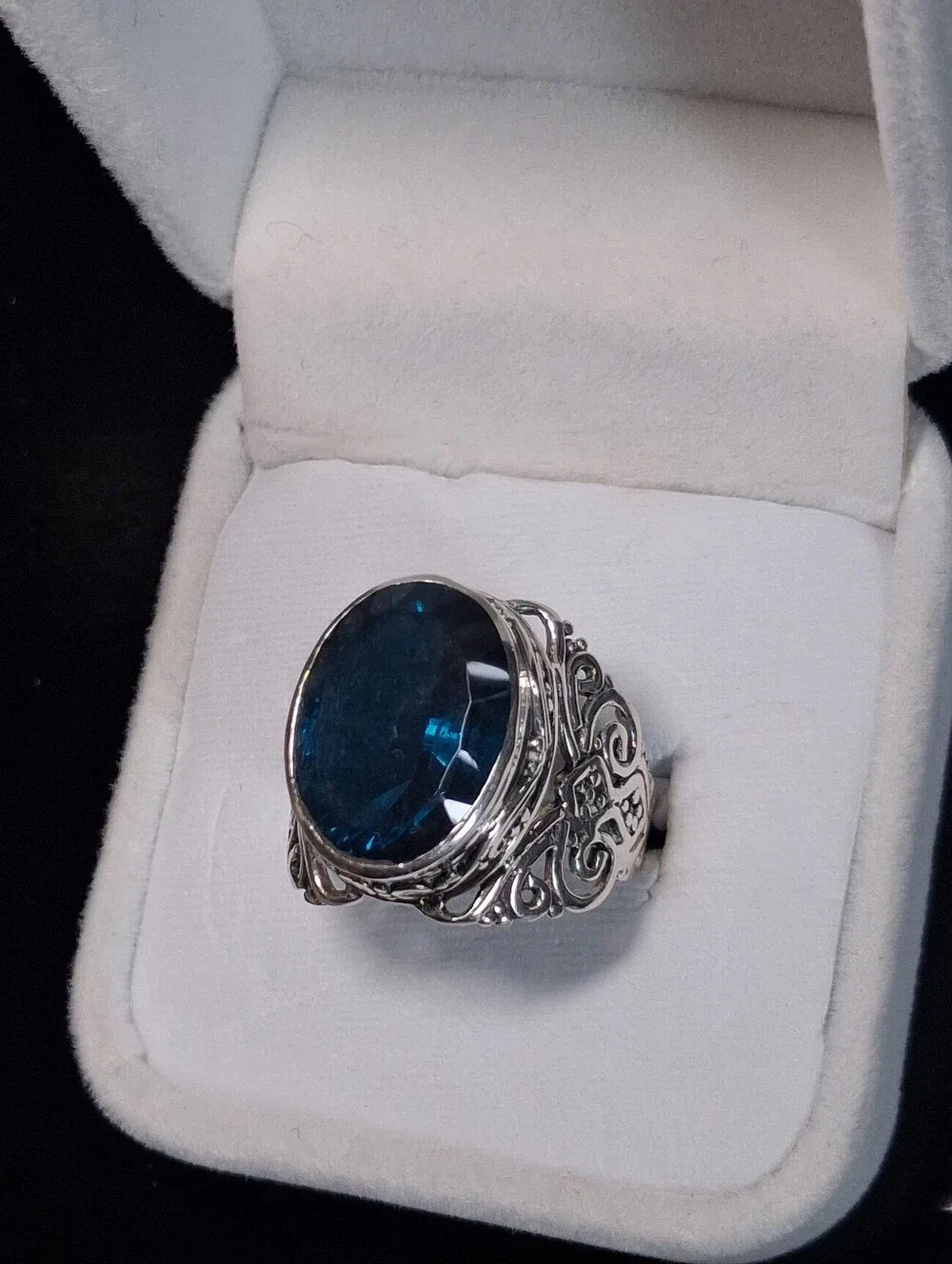 Capri Blue Quartz Bali Legacy Sterling Silver Ring Vintage Vibe Whimsigoth Sz 9